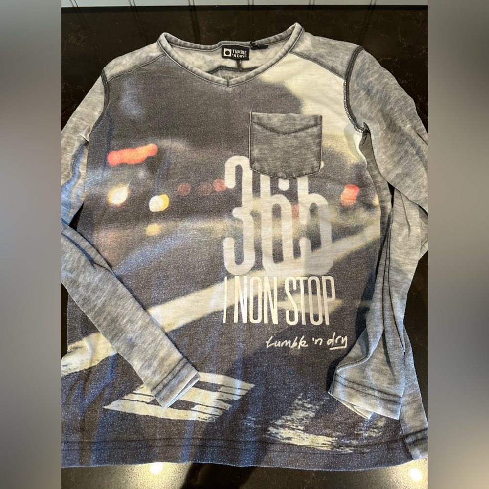 TUMBLE ‘N DRY Boys Size 10 Grey & White Long Sleeve Tee Shirt